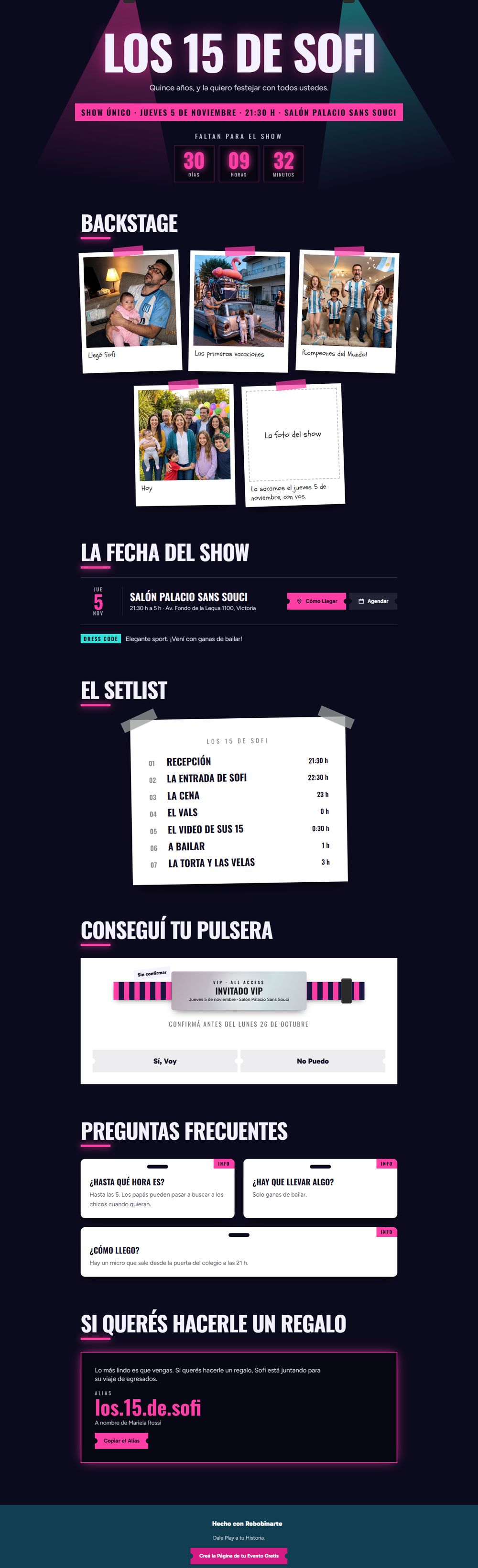 La invitación digital de 15 años, vista en una computadora