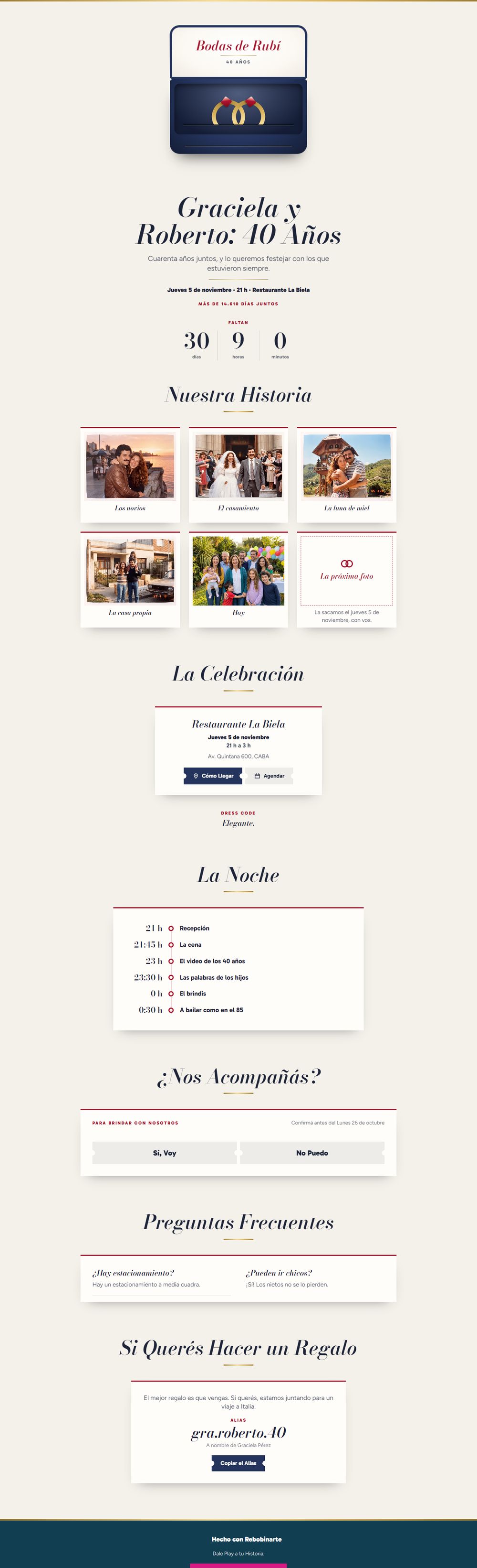 La invitación digital de aniversario de casados, vista en una computadora