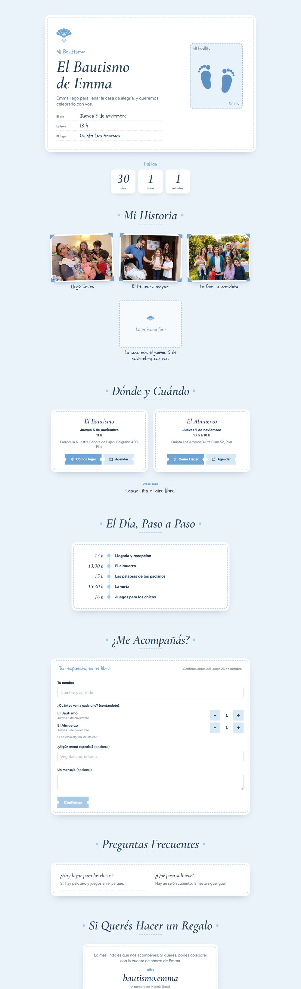 La invitación digital de bautismo, vista en una computadora