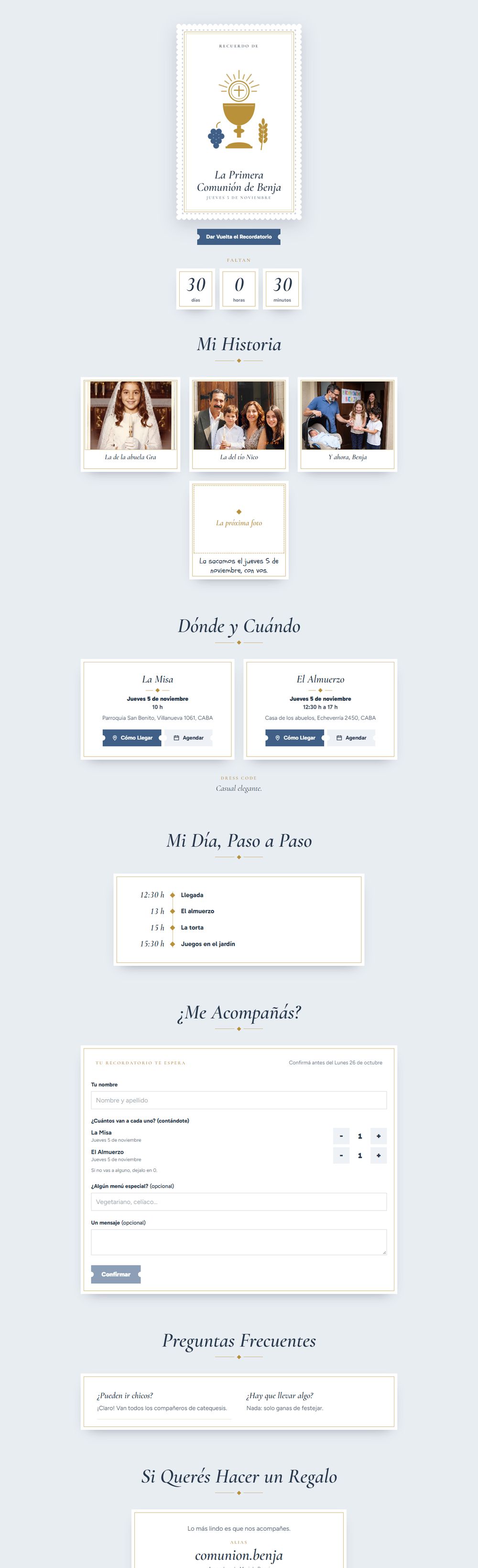 La invitación digital de primera comunión, vista en una computadora
