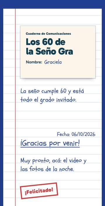 Después: la invitación digital estilo cuaderno escolar, estilo Cuaderno