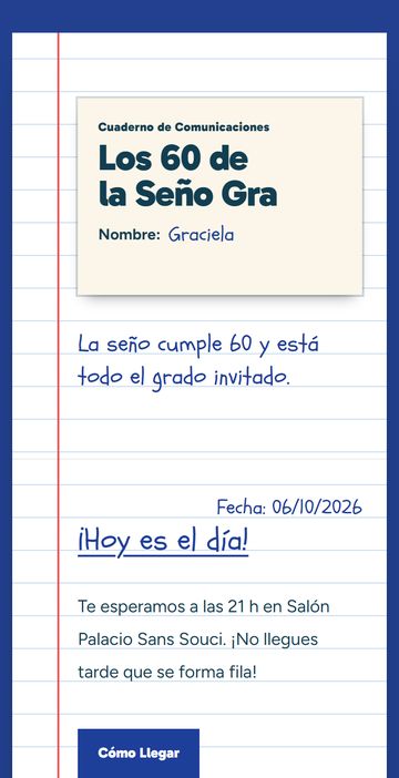 El Día: la invitación digital estilo cuaderno escolar, estilo Cuaderno