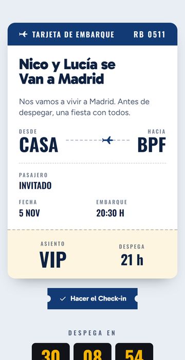 La invitación digital con tarjeta de embarque