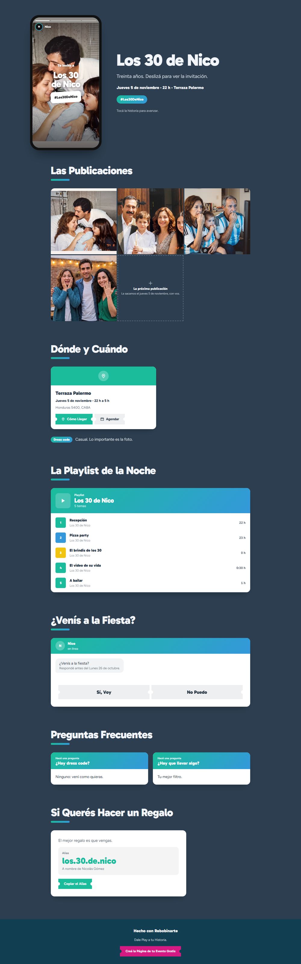 La invitación digital de cumpleaños estilo años 2010, vista en una computadora