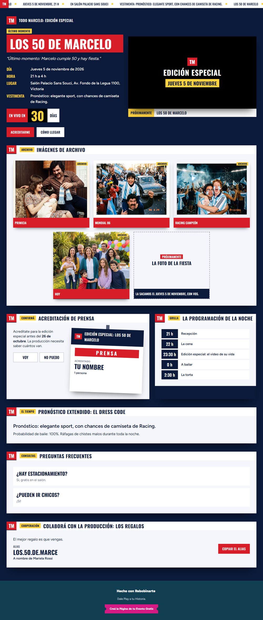 La invitación digital estilo noticiero, vista en una computadora
