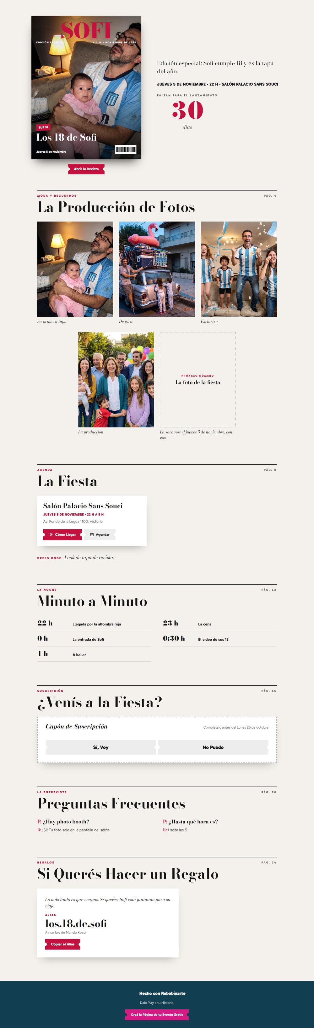 La invitación digital estilo tapa de revista, vista en una computadora